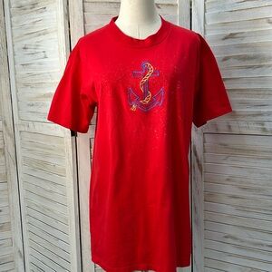 Oneita Nautical Print Anchor Tee